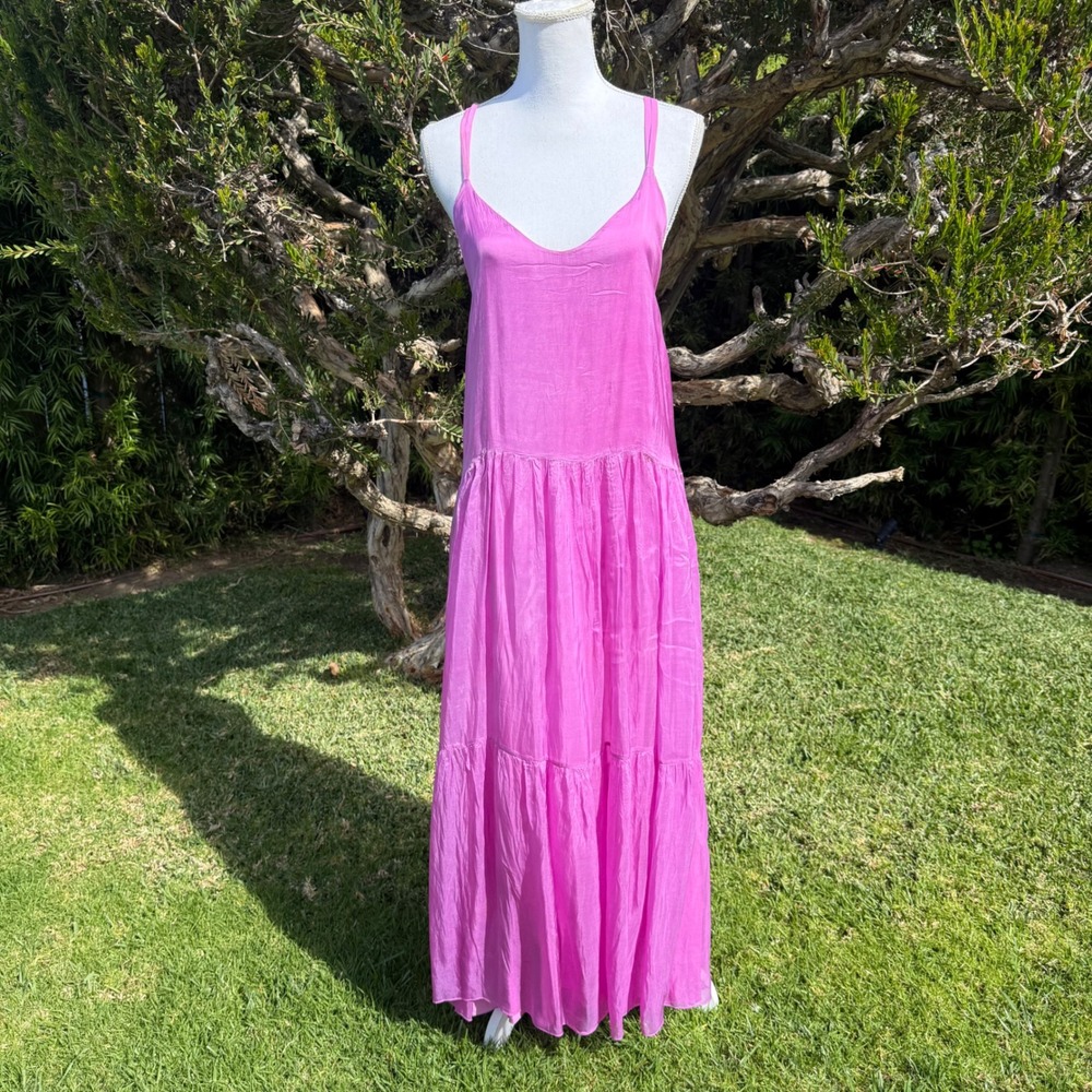FRNCH Paris Violet Silk Blend Tiered Maxi Dress Made in Italy Size L FI22-16